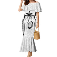 Custom Fiji Rugby Family Matching Mermaid Dress and Hawaiian Shirt Fijian Warrior White LT05 Mom's Dress White - Polynesian Pride