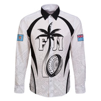 Custom Fiji Rugby Family Matching Off The Shoulder Long Sleeve Dress and Hawaiian Shirt Fijian Warrior White LT05 Dad's Shirt - Long Sleeve White - Polynesian Pride