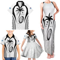 Custom Fiji Rugby Family Matching Tank Maxi Dress and Hawaiian Shirt Fijian Warrior White LT05 - Polynesian Pride