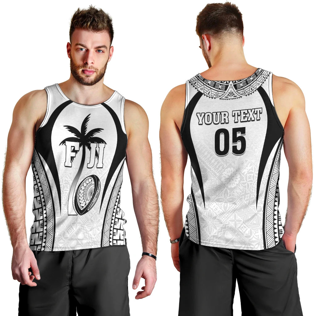 Custom Fiji Rugby Men Tank Top Fijian Warrior White