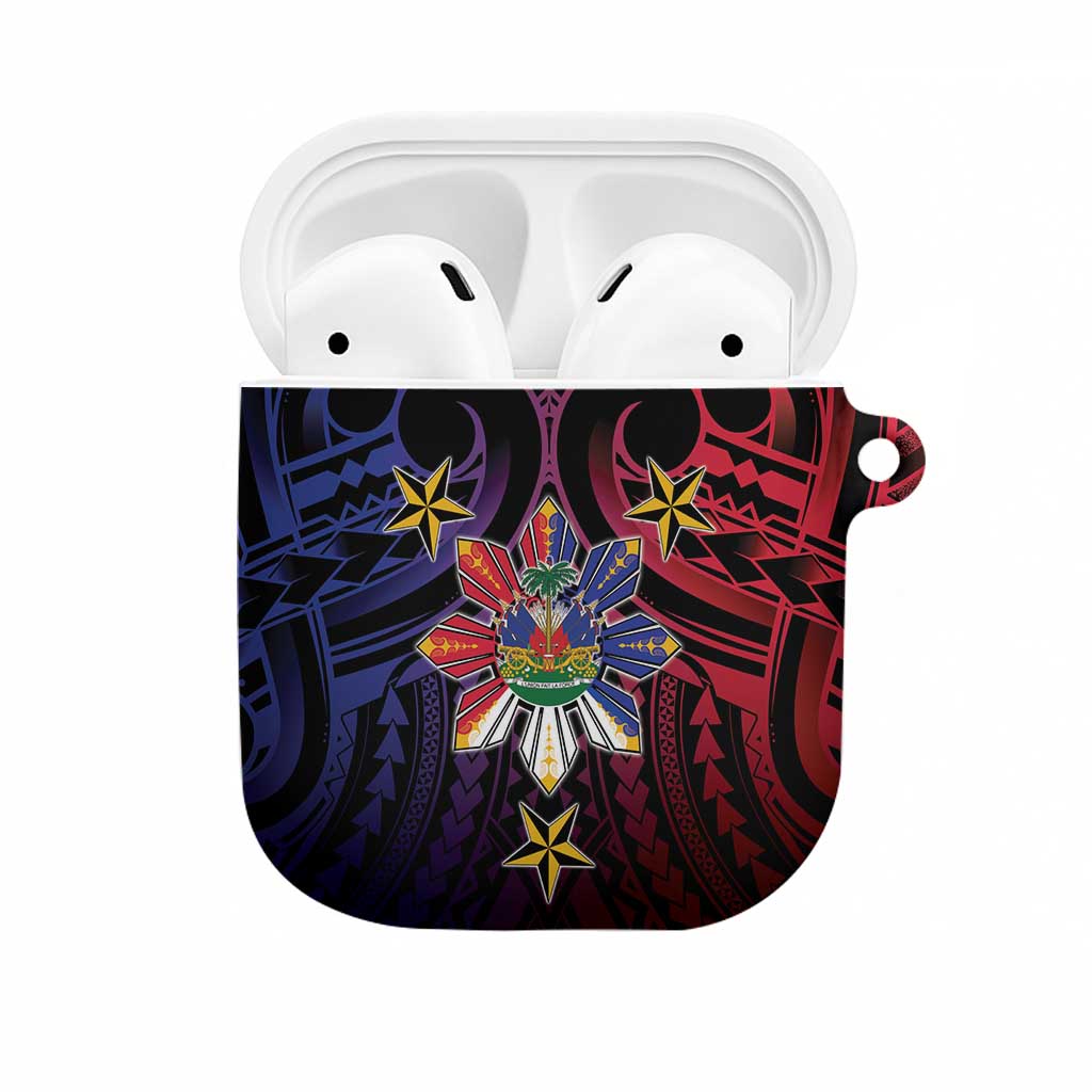Haiti Philippines AirPods Case Haitian Coat Of Arms With Filipino Sun LT05 Black - Polynesian Pride