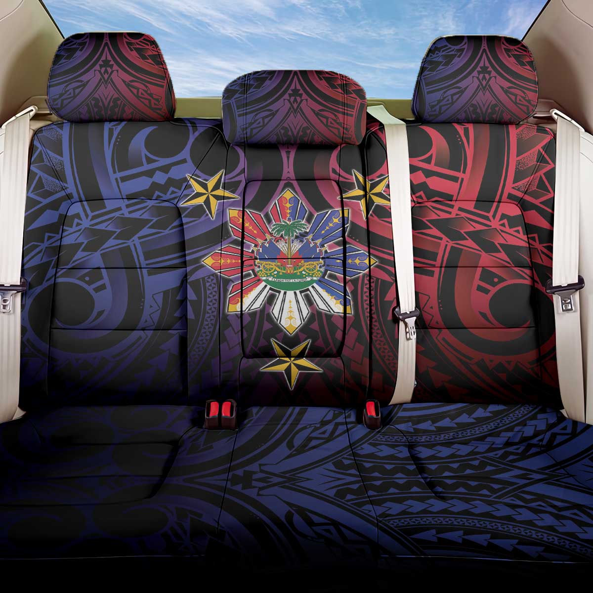 Haiti Philippines Back Car Seat Cover Haitian Coat Of Arms With Filipino Sun