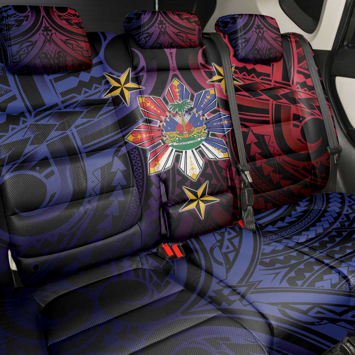 Haiti Philippines Back Car Seat Cover Haitian Coat Of Arms With Filipino Sun