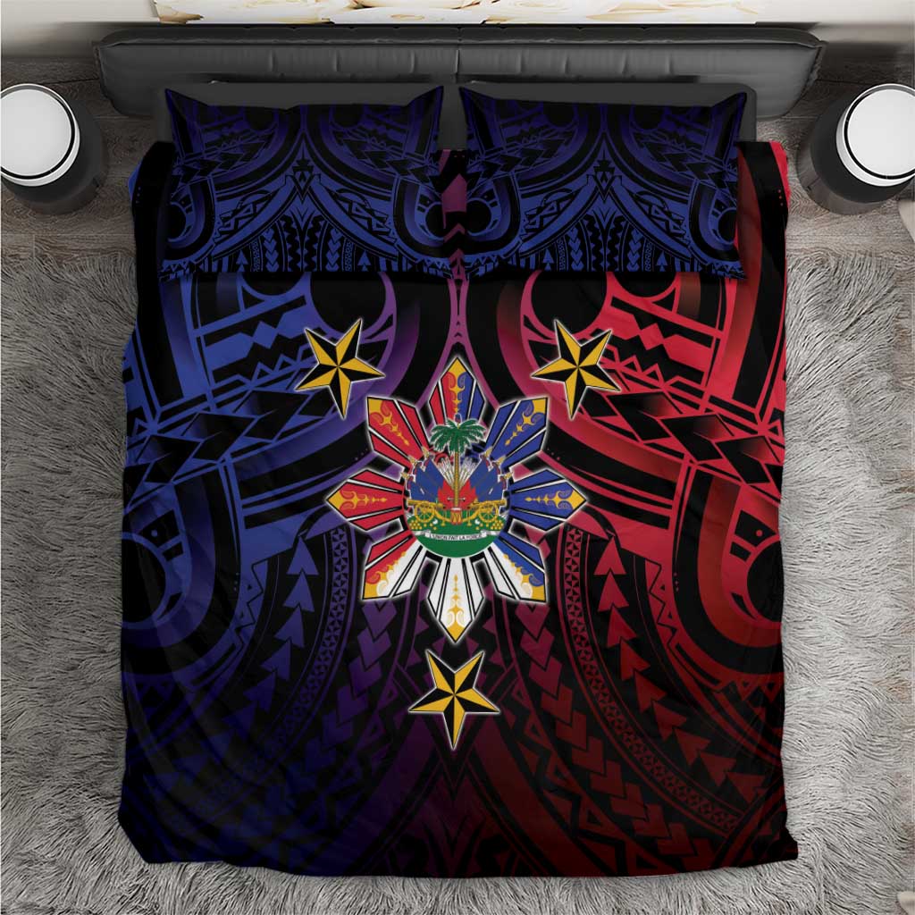 Haiti Philippines Bedding Set Haitian Coat Of Arms With Filipino Sun LT05 Black - Polynesian Pride