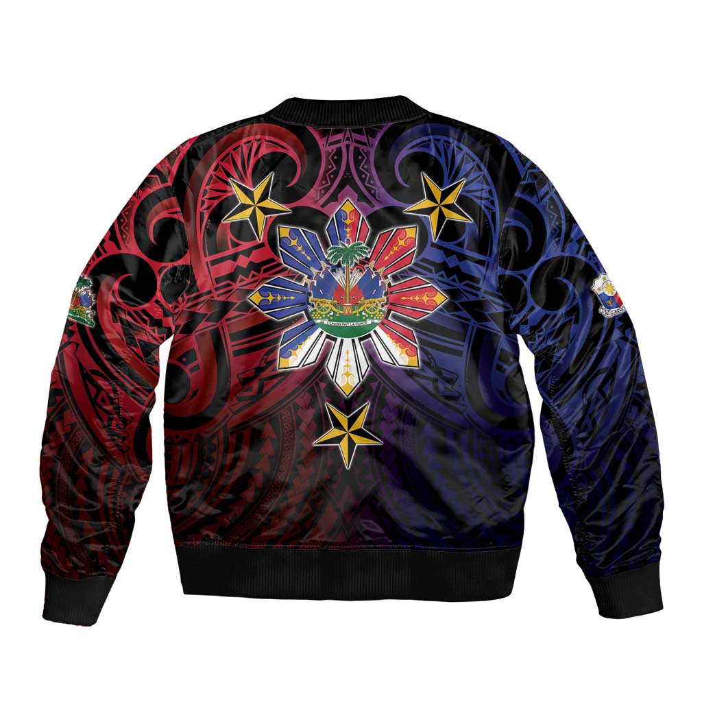 Haiti Philippines Bomber Jacket Haitian Coat Of Arms With Filipino Sun