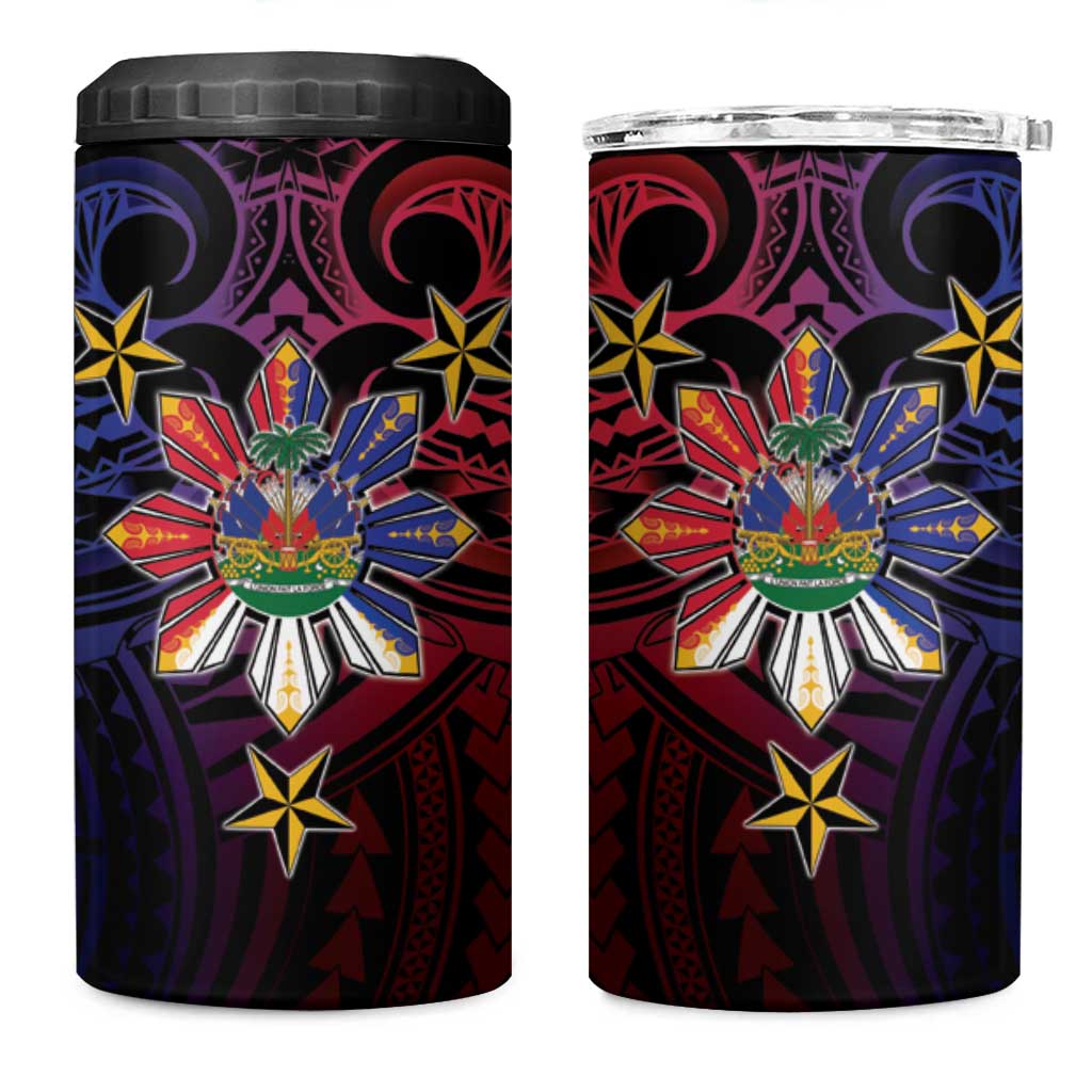 Haiti Philippines 4 in 1 Can Cooler Tumbler Haitian Coat Of Arms With Filipino Sun