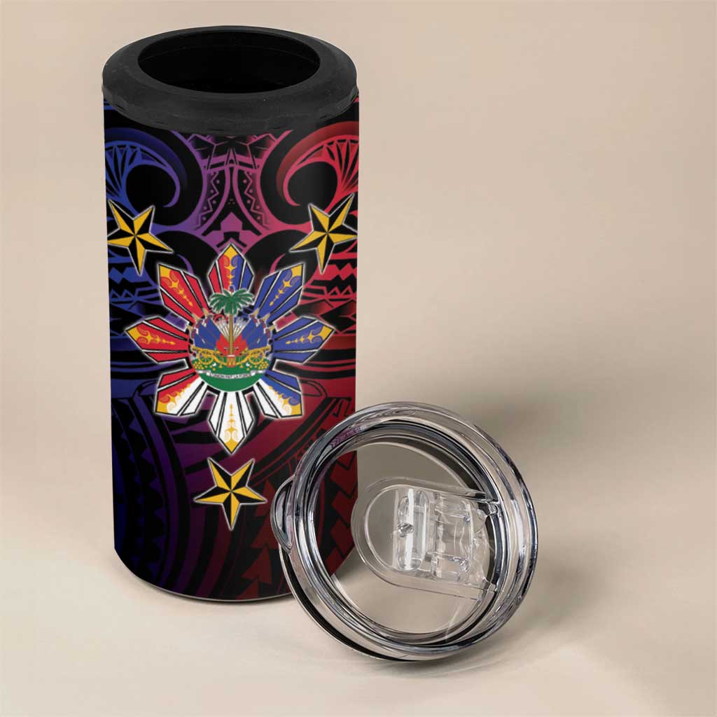 Haiti Philippines 4 in 1 Can Cooler Tumbler Haitian Coat Of Arms With Filipino Sun