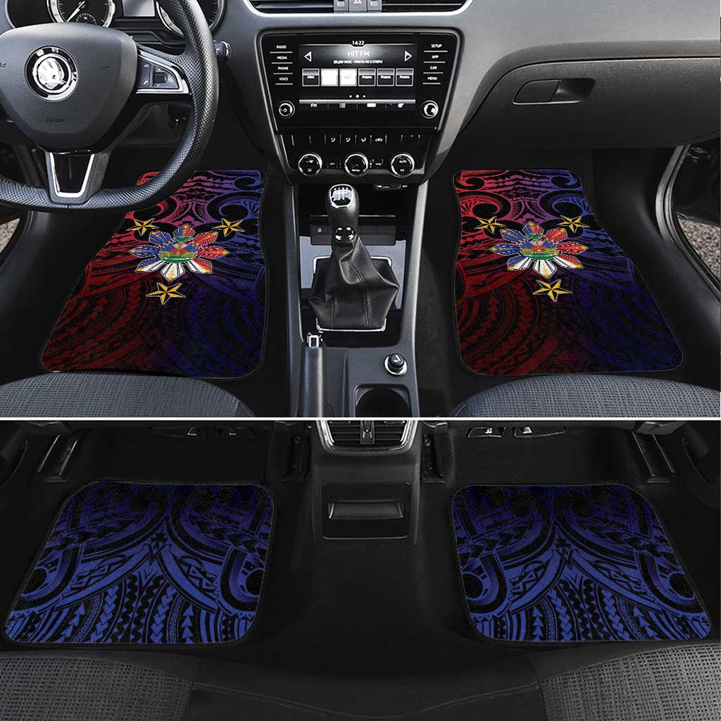 Haiti Philippines Car Mats Haitian Coat Of Arms With Filipino Sun LT05 Set 4pcs Black - Polynesian Pride