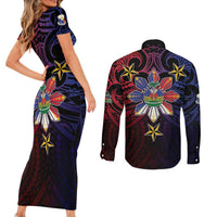 Haiti Philippines Couples Matching Short Sleeve Bodycon Dress and Long Sleeve Button Shirt Haitian Coat Of Arms With Filipino Sun LT05 - Polynesian Pride