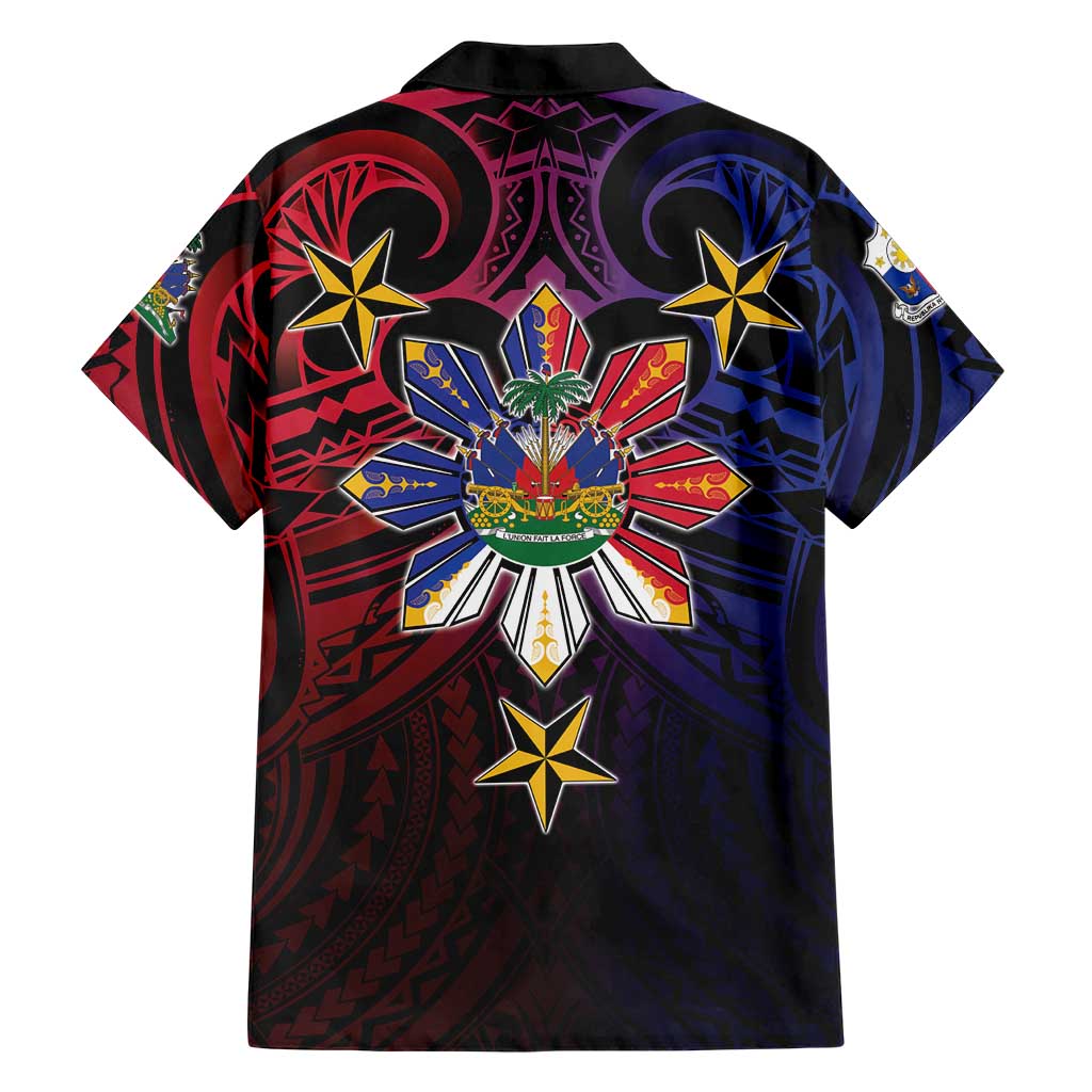 Haiti Philippines Family Matching Mermaid Dress and Hawaiian Shirt Haitian Coat Of Arms With Filipino Sun LT05 - Polynesian Pride