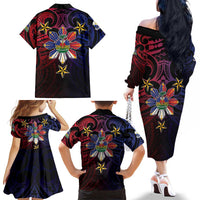 Haiti Philippines Family Matching Off The Shoulder Long Sleeve Dress and Hawaiian Shirt Haitian Coat Of Arms With Filipino Sun LT05 - Polynesian Pride