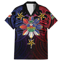 Haiti Philippines Family Matching Off Shoulder Maxi Dress and Hawaiian Shirt Haitian Coat Of Arms With Filipino Sun LT05 Dad's Shirt - Short Sleeve Black - Polynesian Pride
