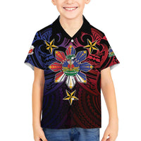 Haiti Philippines Family Matching Off Shoulder Short Dress and Hawaiian Shirt Haitian Coat Of Arms With Filipino Sun LT05 Son's Shirt Black - Polynesian Pride