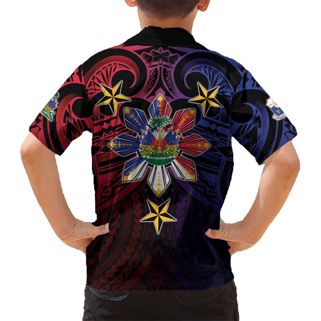 Haiti Philippines Family Matching Puletasi and Hawaiian Shirt Haitian Coat Of Arms With Filipino Sun LT05 - Polynesian Pride