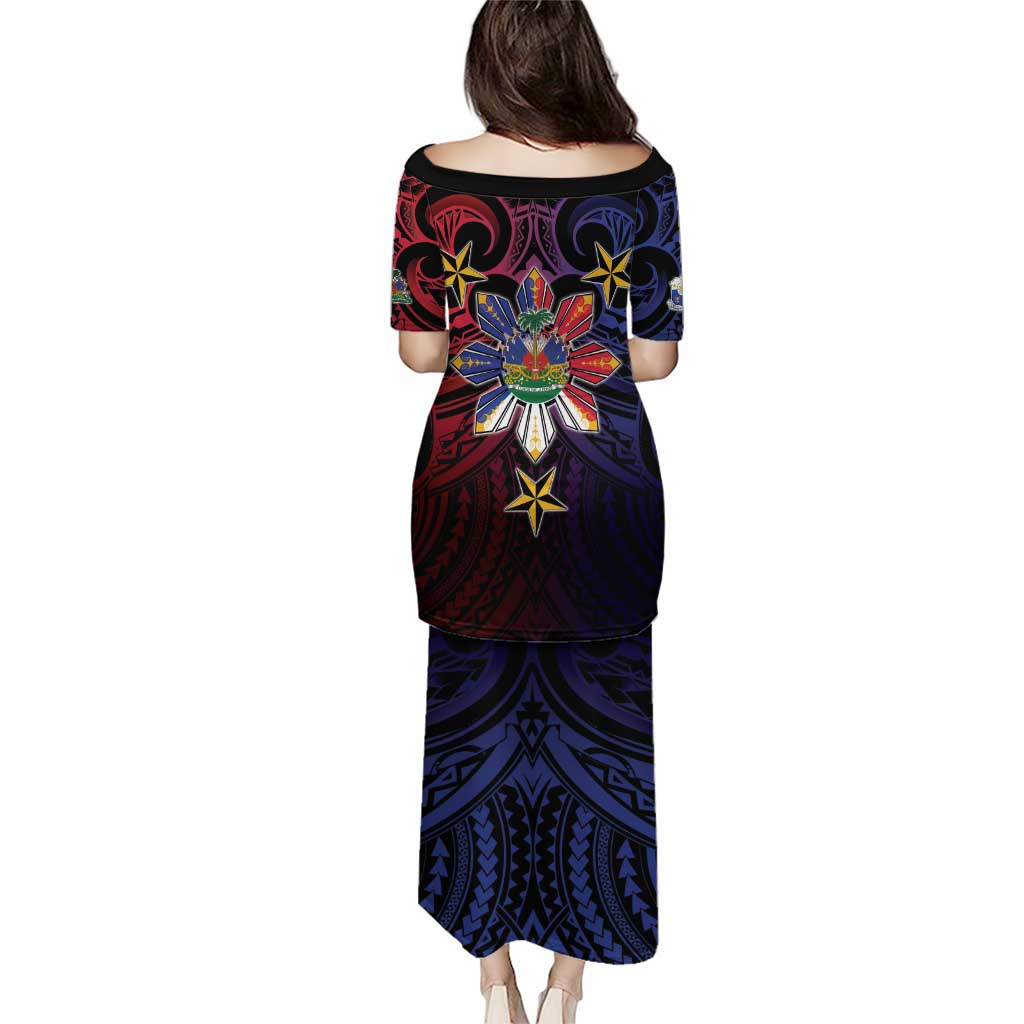 Haiti Philippines Family Matching Puletasi and Hawaiian Shirt Haitian Coat Of Arms With Filipino Sun LT05 - Polynesian Pride