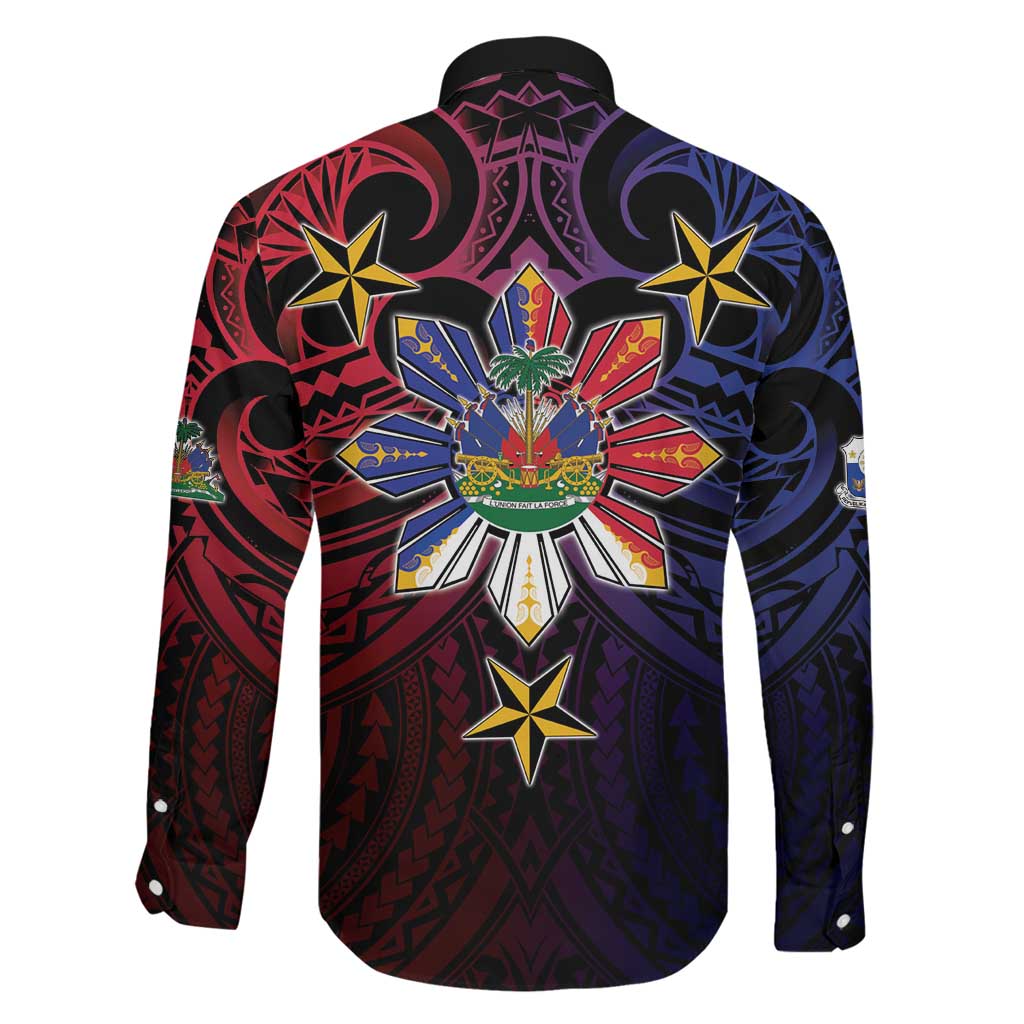 Haiti Philippines Family Matching Short Sleeve Bodycon Dress and Hawaiian Shirt Haitian Coat Of Arms With Filipino Sun LT05 - Polynesian Pride