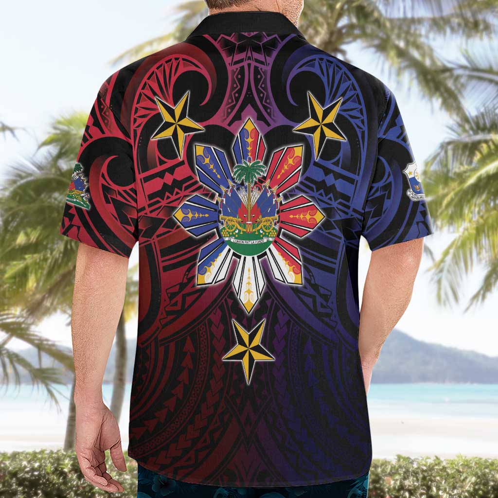 Haiti Philippines Hawaiian Shirt Haitian Coat Of Arms With Filipino Sun