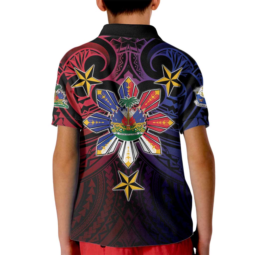 Haiti Philippines Kid Polo Shirt Haitian Coat Of Arms With Filipino Sun