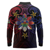 Haiti Philippines Long Sleeve Polo Shirt Haitian Coat Of Arms With Filipino Sun