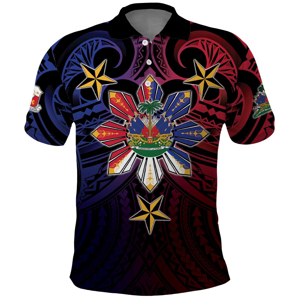 Haiti Philippines Polo Shirt Haitian Coat Of Arms With Filipino Sun