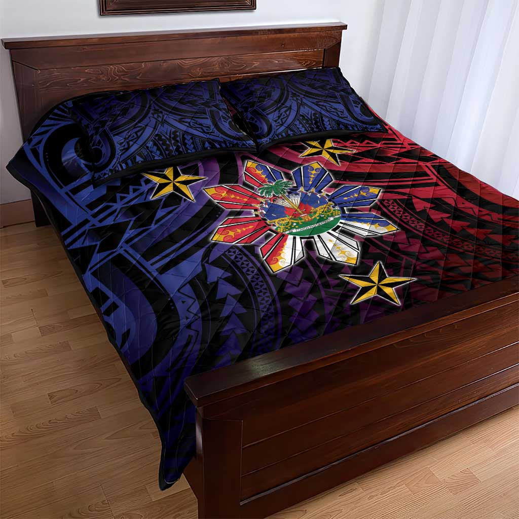 Haiti Philippines Quilt Bed Set Haitian Coat Of Arms With Filipino Sun