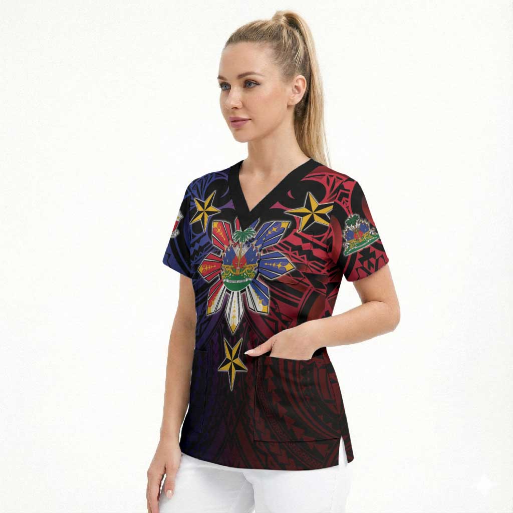 Haiti Philippines Scrub Top Haitian Coat Of Arms With Filipino Sun