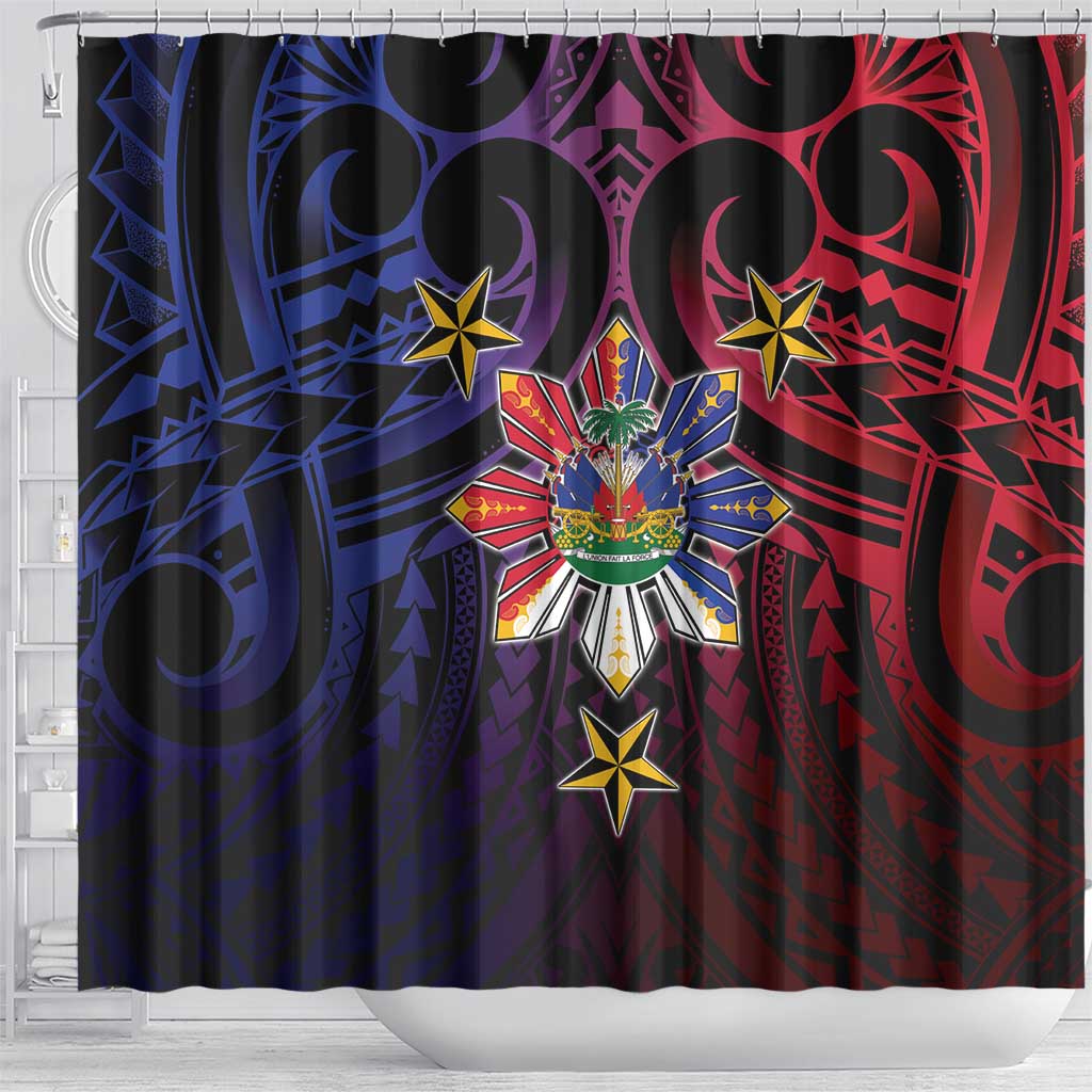 Haiti Philippines Shower Curtain Haitian Coat Of Arms With Filipino Sun