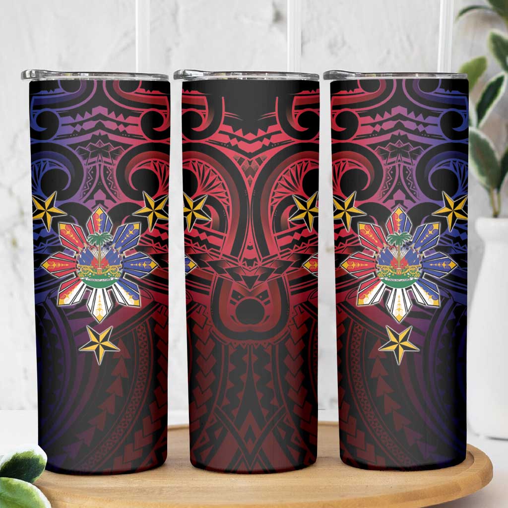 Haiti Philippines Skinny Tumbler Haitian Coat Of Arms With Filipino Sun LT05 - Polynesian Pride