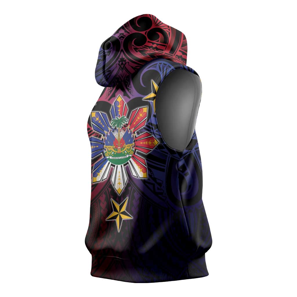 Haiti Philippines Sleeveless Hoodie Haitian Coat Of Arms With Filipino Sun