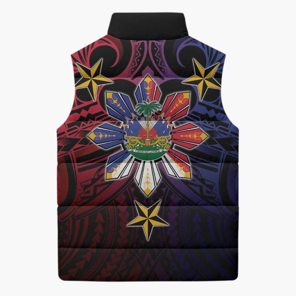 Haiti Philippines Sleeveless Puffer Jacket Haitian Coat Of Arms With Filipino Sun