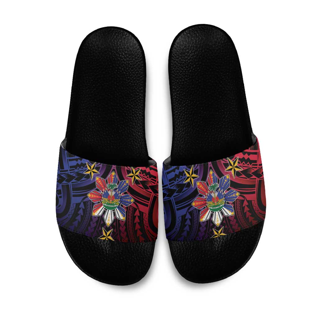 Haiti Philippines Slide Sandals Haitian Coat Of Arms With Filipino Sun