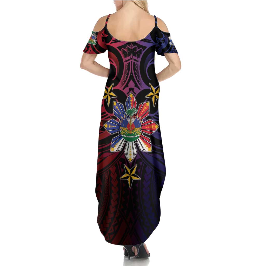 Haiti Philippines Summer Maxi Dress Haitian Coat Of Arms With Filipino Sun