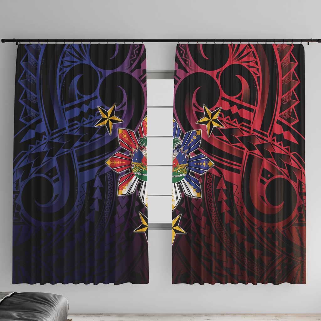 Haiti Philippines Window Curtain Haitian Coat Of Arms With Filipino Sun LT05 With Hooks Black - Polynesian Pride