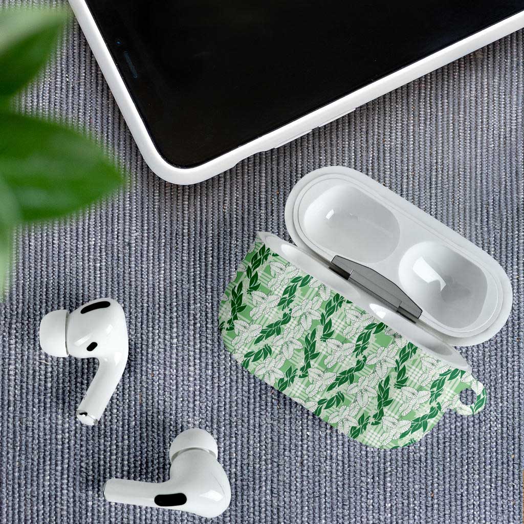 Hawaii Ti Leaf Maile Tuberose Lei AirPods Case With Hanalei Leaf Green