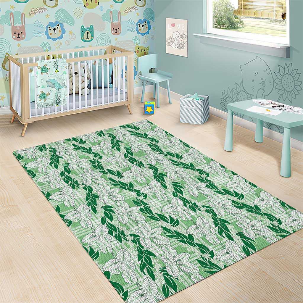 Hawaii Ti Leaf Maile Tuberose Lei Area Rug With Hanalei Leaf Green