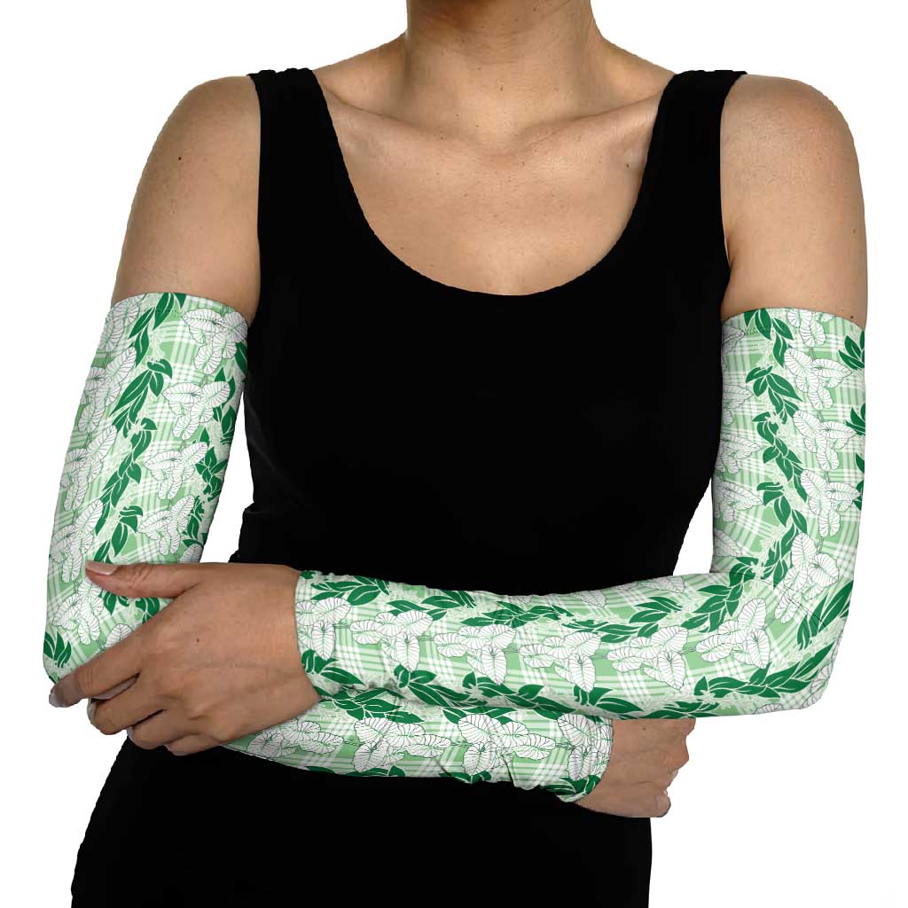Hawaii Ti Leaf Maile Tuberose Lei Arm Sleeves With Hanalei Leaf Green