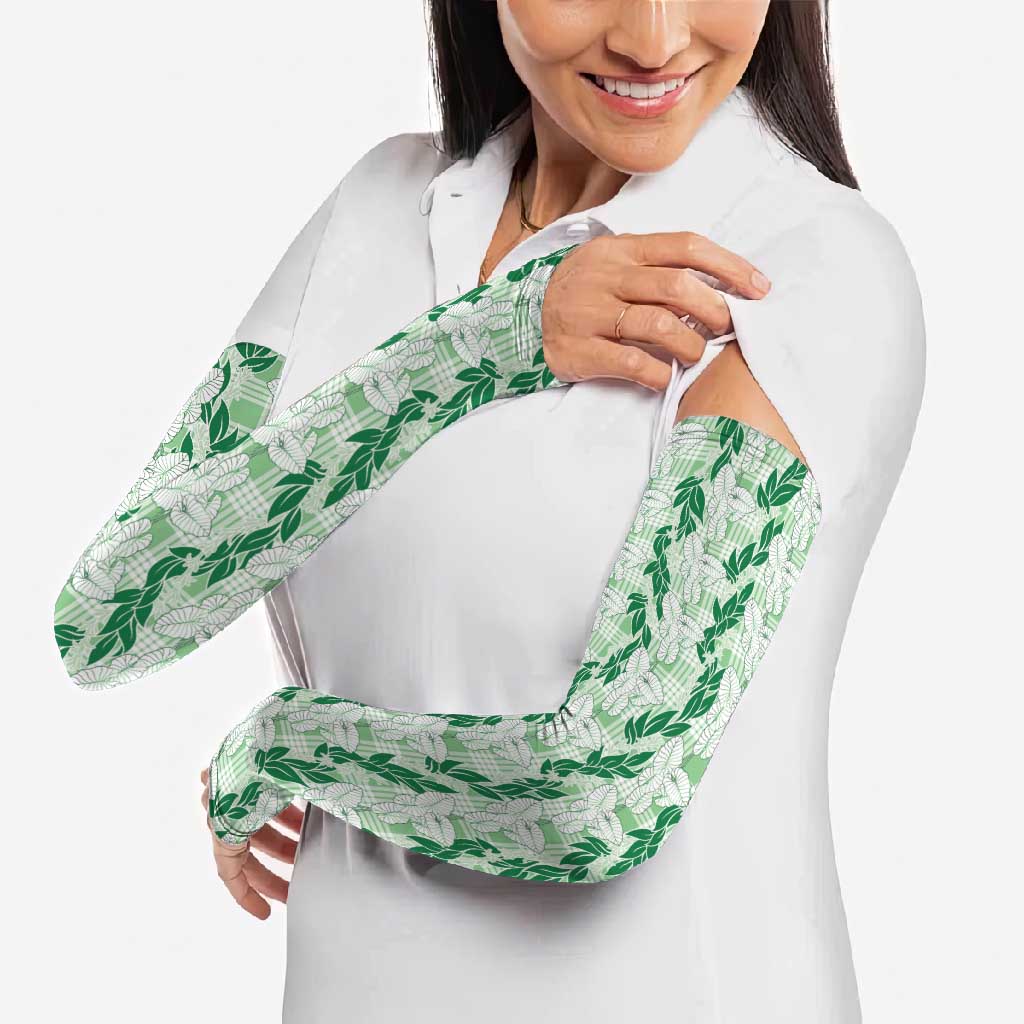Hawaii Ti Leaf Maile Tuberose Lei Arm Sleeves With Hanalei Leaf Green