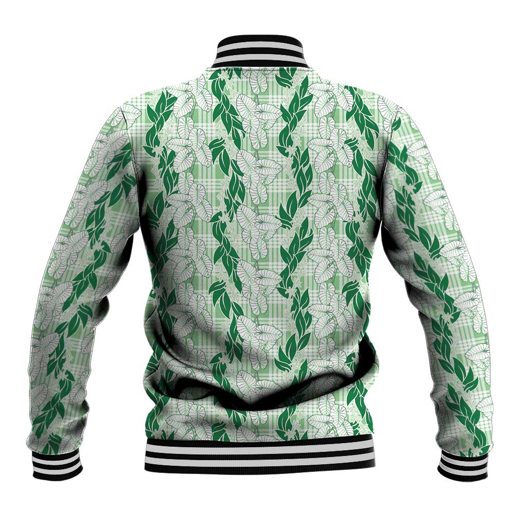 Hawaii Ti Leaf Maile Tuberose Lei Baseball Jacket With Hanalei Leaf Green
