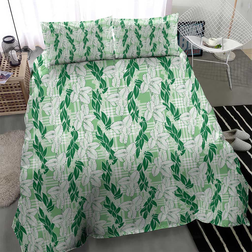 Hawaii Ti Leaf Maile Tuberose Lei Bedding Set With Hanalei Leaf Green