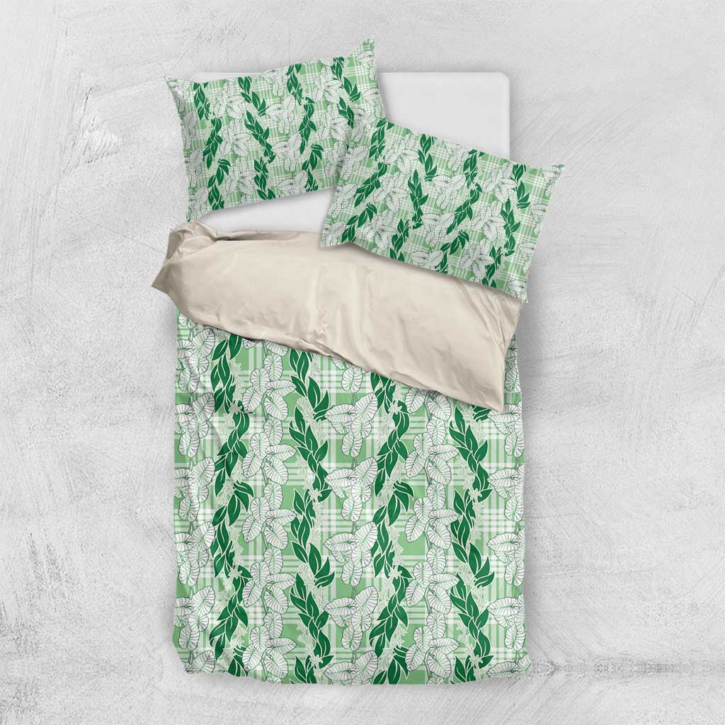 Hawaii Ti Leaf Maile Tuberose Lei Bedding Set With Hanalei Leaf Green