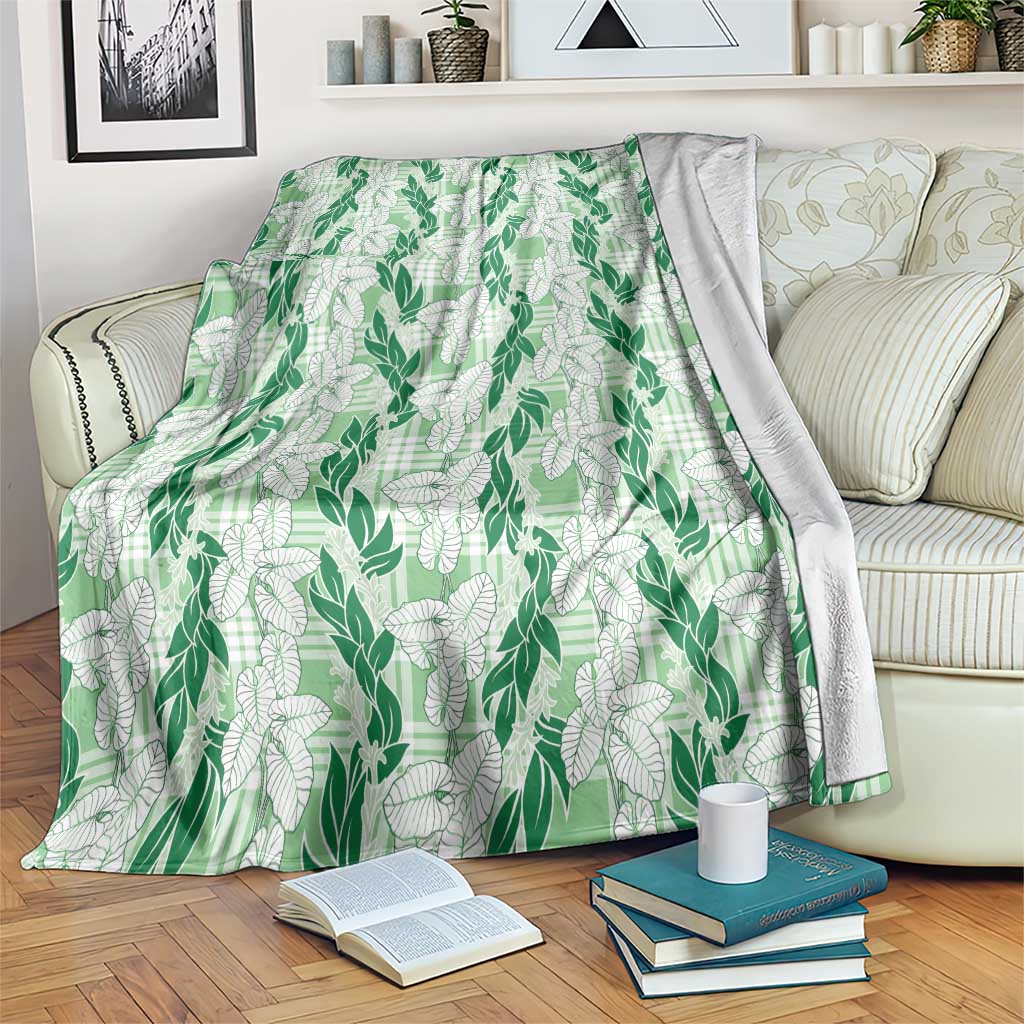 Hawaii Ti Leaf Maile Tuberose Lei Blanket With Hanalei Leaf Green