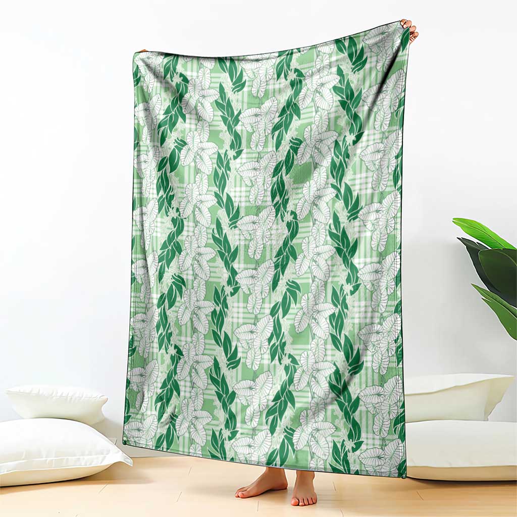 Hawaii Ti Leaf Maile Tuberose Lei Blanket With Hanalei Leaf Green