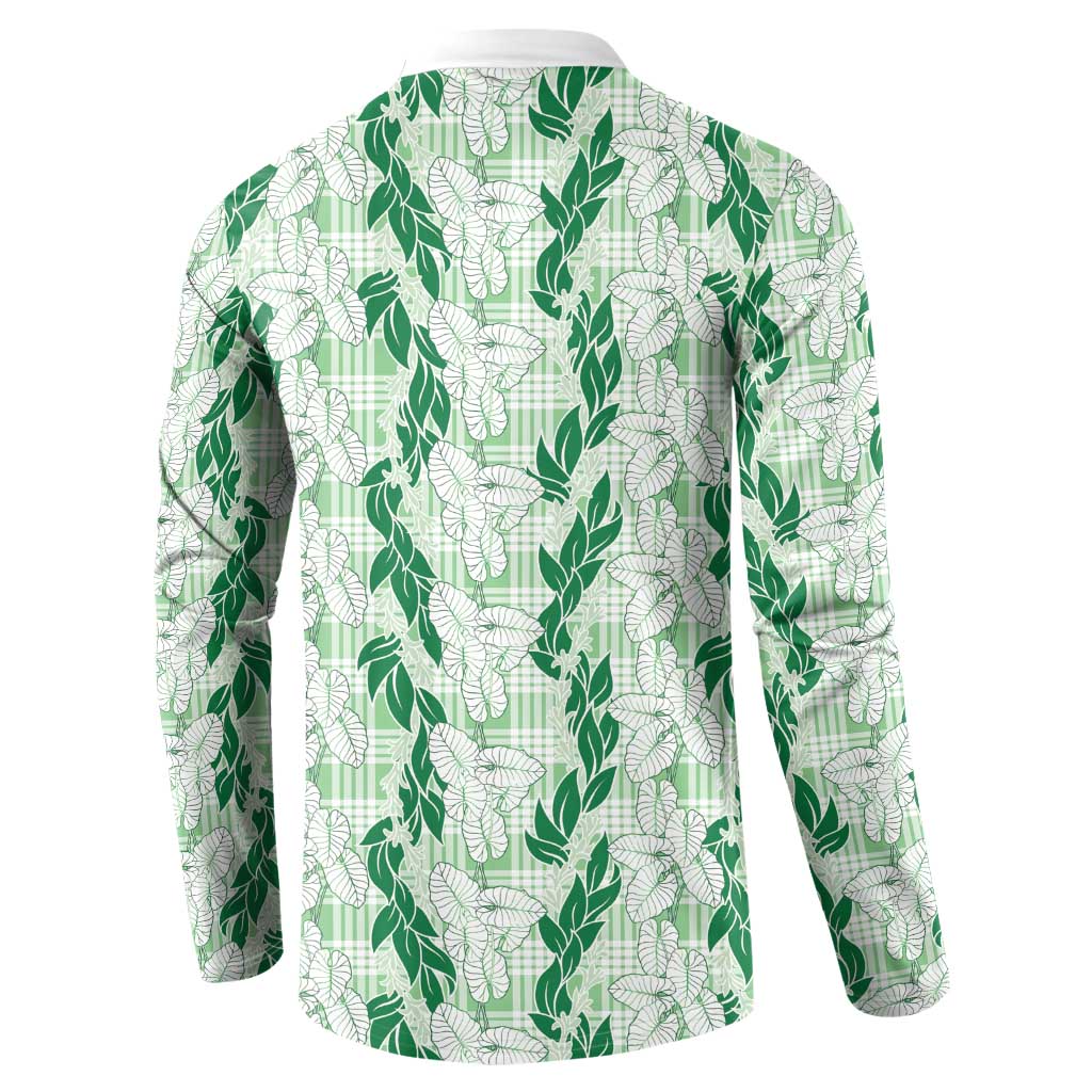 Hawaii Ti Leaf Maile Tuberose Lei Button Sweatshirt With Hanalei Leaf Green