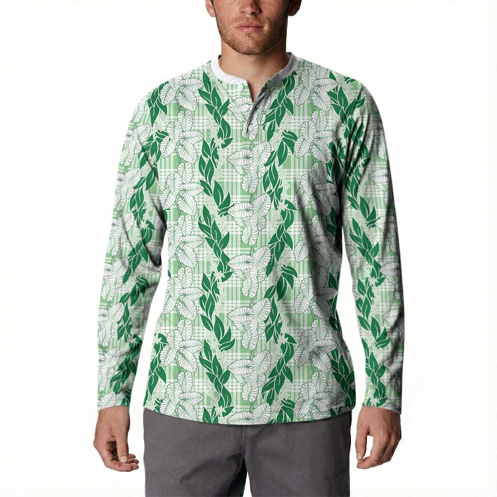 Hawaii Ti Leaf Maile Tuberose Lei Button Sweatshirt With Hanalei Leaf Green