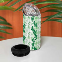 Hawaii Ti Leaf Maile Tuberose Lei 4 in 1 Can Cooler Tumbler With Hanalei Leaf Green