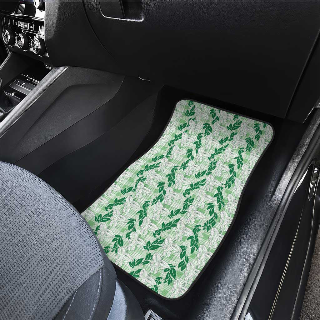 Hawaii Ti Leaf Maile Tuberose Lei Car Mats With Hanalei Leaf Green