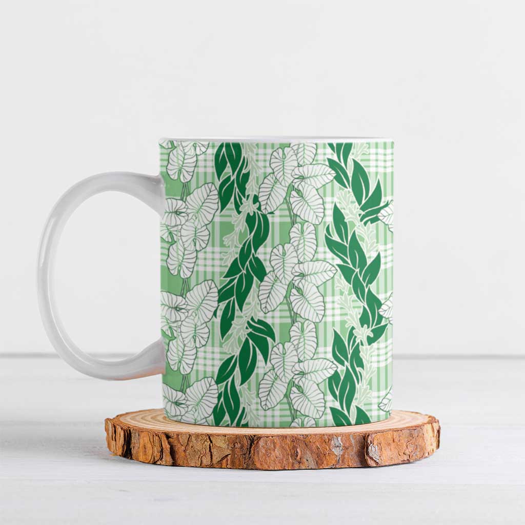 Hawaii Ti Leaf Maile Tuberose Lei Ceramic Mug With Hanalei Leaf Green