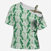 Hawaii Ti Leaf Maile Tuberose Lei Cross Shoulder Shirt With Hanalei Leaf Green