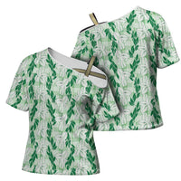 Hawaii Ti Leaf Maile Tuberose Lei Cross Shoulder Shirt With Hanalei Leaf Green