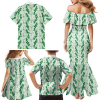 Hawaii Ti Leaf Maile Tuberose Lei Family Matching Mermaid Dress and Hawaiian Shirt With Hanalei Leaf Green LT05 - Polynesian Pride